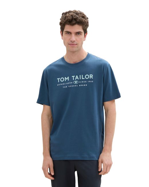 Tom Tailor 1043276 Basic T-Shirt mit Logo-Print in Blue für Herren