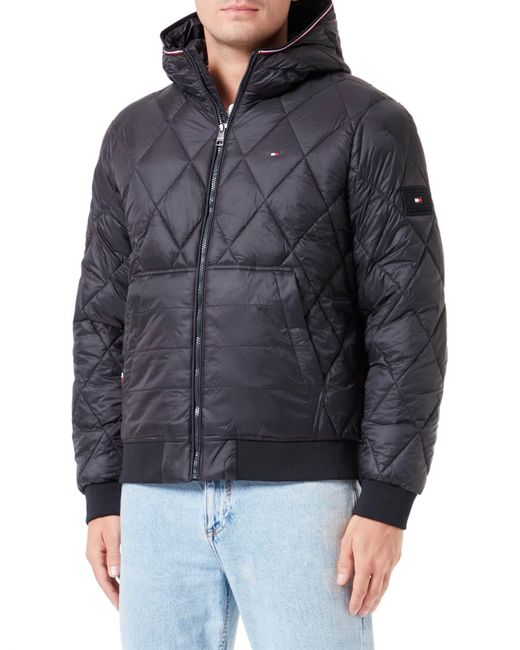 Tommy Hilfiger Black Recycled Hooded Jacket For Transition Weather for men