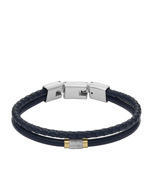 Fossil Blue All Stacked Up Navy Leather Multi-strand Bracelet for men