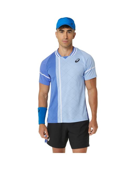 Asics Blue Match Actibreeze Short Sleeve Top Tennis Apparel for men