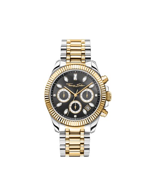 Thomas Sabo Metallic Watch Divine Chrono With Dial In Black Yellow Gold-coloured Stainless Steel for men