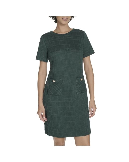 Tommy Hilfiger Green Short Sleeve High Neck Novelty Button Sheath Mini Dress