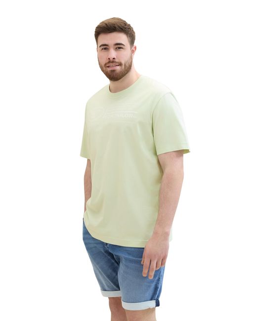 Tom Tailor Plussize Basic T-Shirt mit Print aus Baumwolle in Green für Herren
