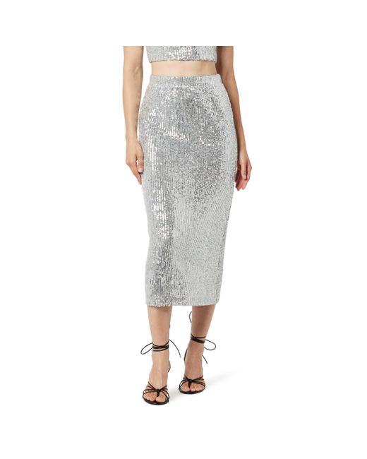 The Drop Gray Bianca Sequin Midi Skirt Silver