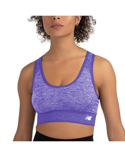 New Balance Seamless Mid Impact Sport Bra With Adjustable Straps And Removable Pads in Blue Lyst UK