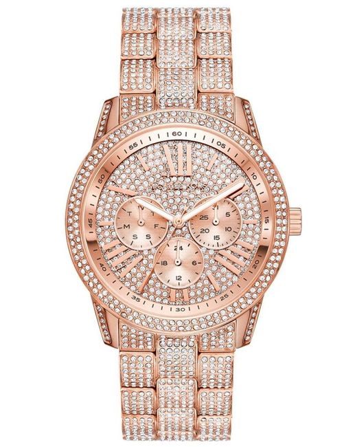 Michael Kors Pink Mk6933 Bradshawn Rose Gold Tone Dial Pave Glitz Crystal Accent Stainless Steel Watch