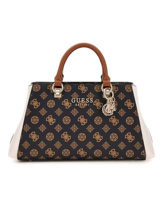 Guess Black Evelune Girlfirend Satchel Mocha Logo Multi