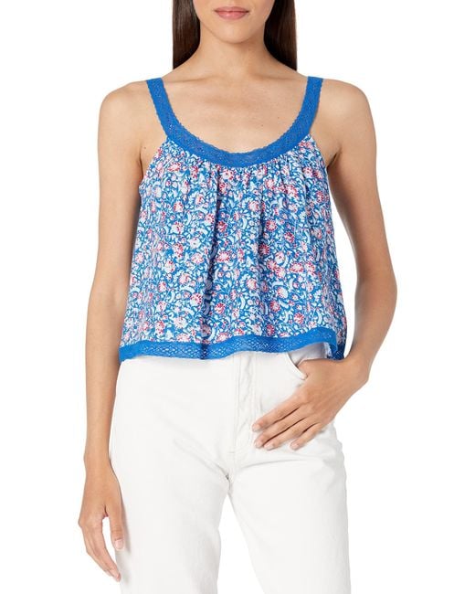Lucky Brand Sleeveless Scoop Neck Swing Cami Top in Blue
