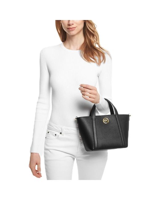 Michael Kors White Hadleigh Small Leather Double Handle Tote Messenger
