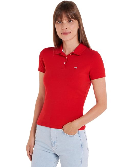 Maglietta Polo iche Corte Donna Tjw Slim Essential Polo Ss Slim Fit di Tommy Hilfiger in Red