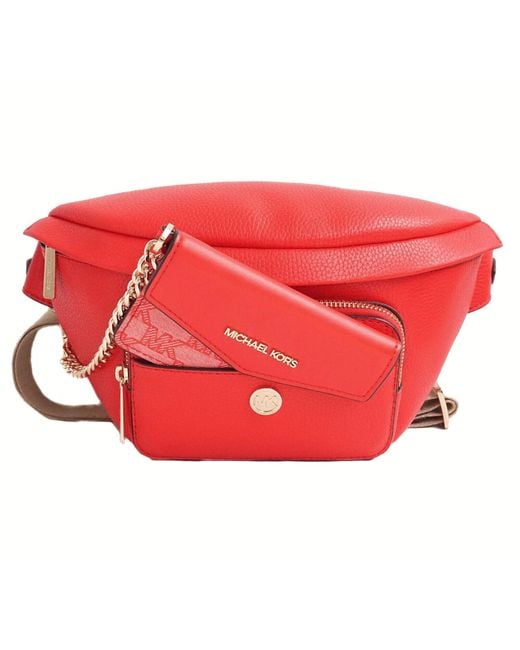 Michael Kors Red Maisie Leather 2 In 1 Waist Bag Fanny Pack In Dark Sangria