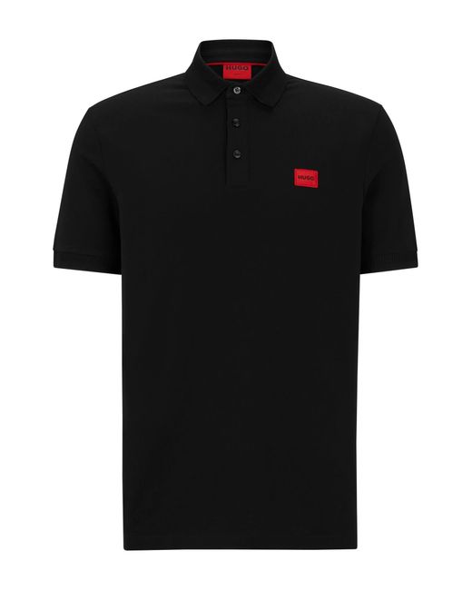 HUGO Black Cotton-piqué Slim-fit Polo Shirt With Logo Label for men