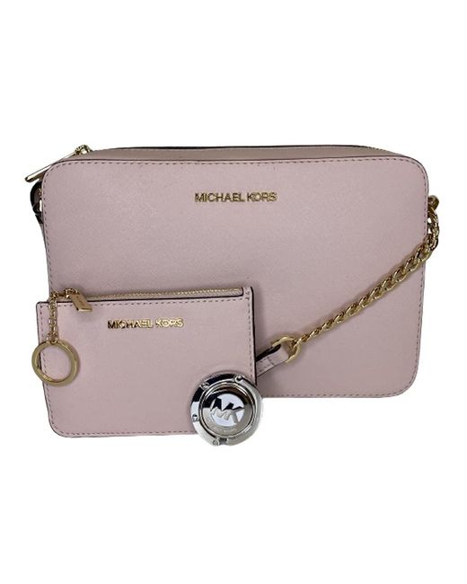 Jet Set Travel Large EW Crossbody bundled with SM TZ Coinpouch Wallet and Purse Hook di Michael Kors in Pink