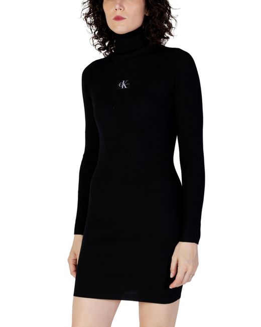 Calvin Klein Black Sweater Dress Badge Roll Neck Long Sleeve