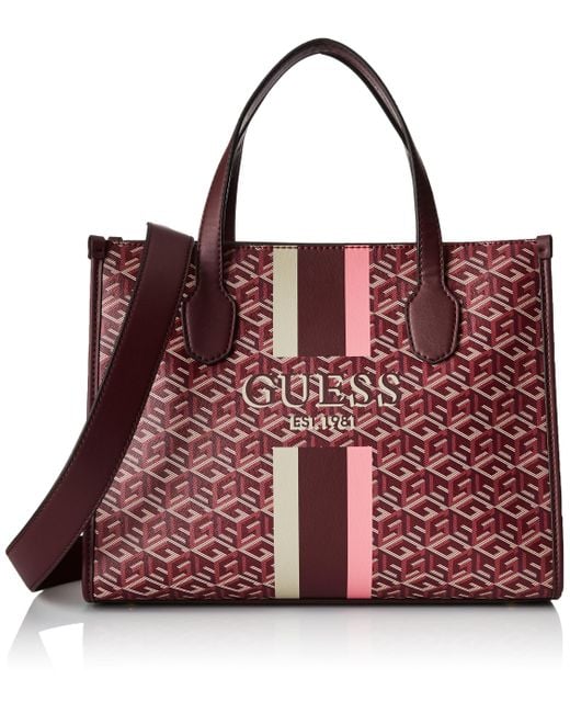 Silvana Two Compartment Tote Merlot Logo di Guess in Red