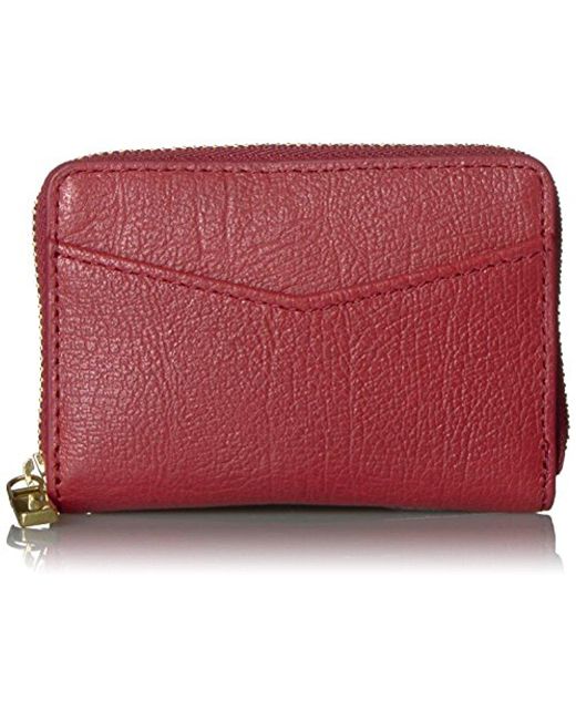 Fossil Mini Wallet Rfid Mini Zip Card Case Red Velvet Credit Card Holder