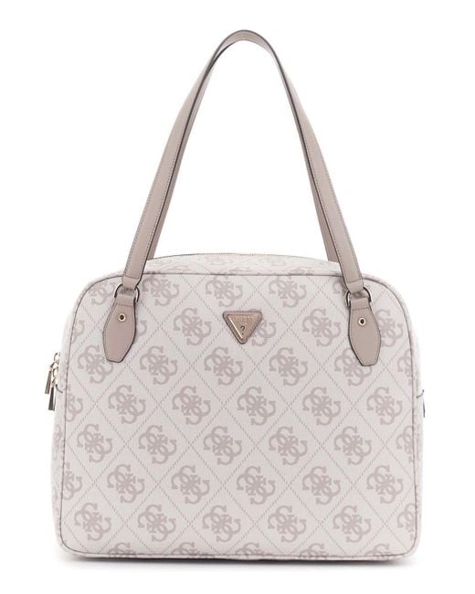 Shopper borsa borsa da viaggio con scomparto per laptop Travel Tote Dark Taupe Logo grigio chiaro di Guess in Multicolor