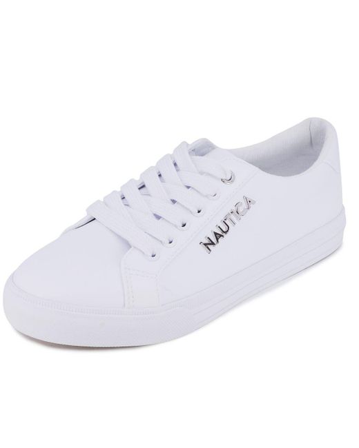 Nautica Thick Bottom Side Metal Logo Lace-Up Fashion Sneaker Casual Shoes-Arent-White-7