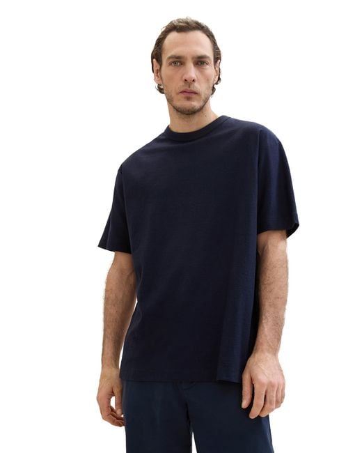 Tom Tailor Basic T-Shirt mit Struktur in Blue für Herren