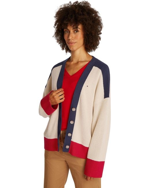 Tommy Hilfiger Co Cardi Mid GG V-nk Ls Vest Ww0ww45552 in het Red