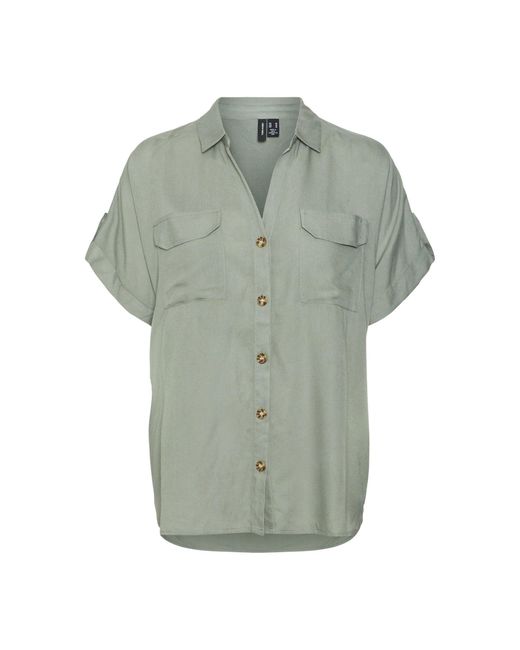 Vero Moda Green VMBUMPY S/S Shirt WVN GA NOOS Kurzarmbluse
