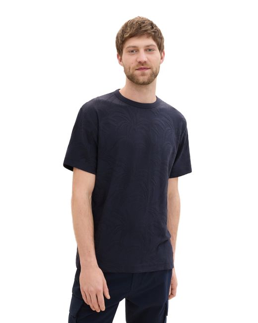 Tom Tailor Jaquard T-Shirt mit Palmen-Muster in Blue für Herren