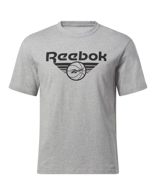Reebok Gray Basketball Brand Graphic Tee Shirt T for men