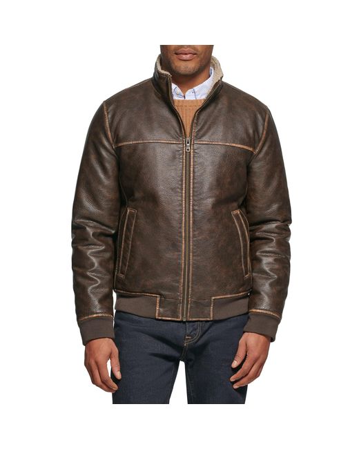 Tommy Hilfiger Brown Faux Leather Bomber Jacket for men