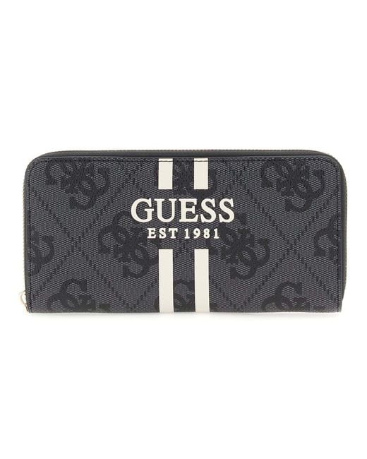 Guess Laurel Ii Slg Large Zip Around Wallet L Coal Logo in het Black