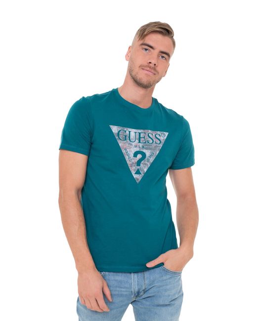 Guess Blue Short Sleeve Triangle Gel Print Tee for men