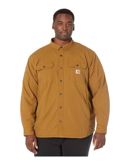 Carhartt Brown Big Rugged Flex Relaxed Fit Canvas Fleece Lined Shirt Jac for men