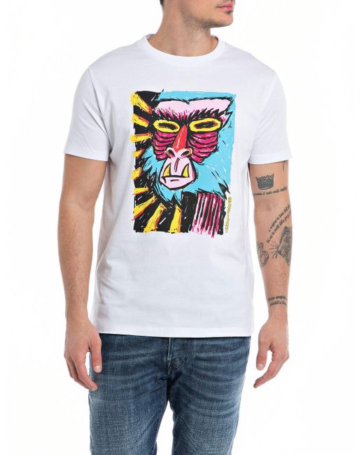 Replay White Monkey Graphic T-shirt for men