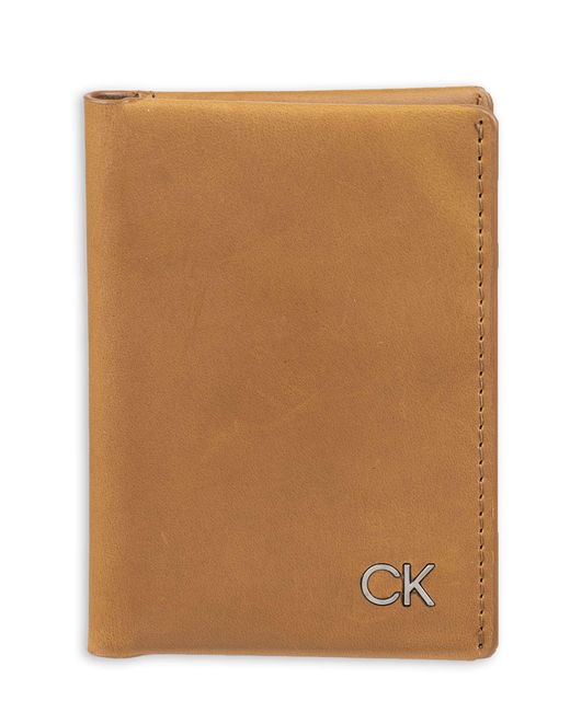 Calvin Klein Brown Rfid Leather Minimalist Bifold Wallet for men