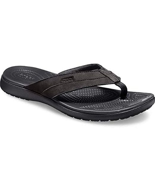 CROCSTM Black Santa Cruz Leather Flip M Beach & Pool Shoes for men