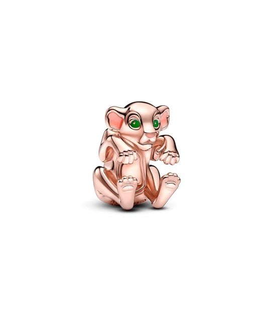 Pandora Disney The Lion King Nala 14k Rose Gold-plated Charm With Green And Pink Enamel