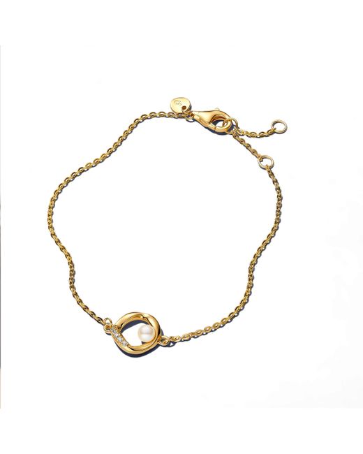 Pandora Organisch Gevormde Pavé Cirkel & Behandelde Zoetwaterparel Armband Met 14 Karaat Verguld in het Metallic