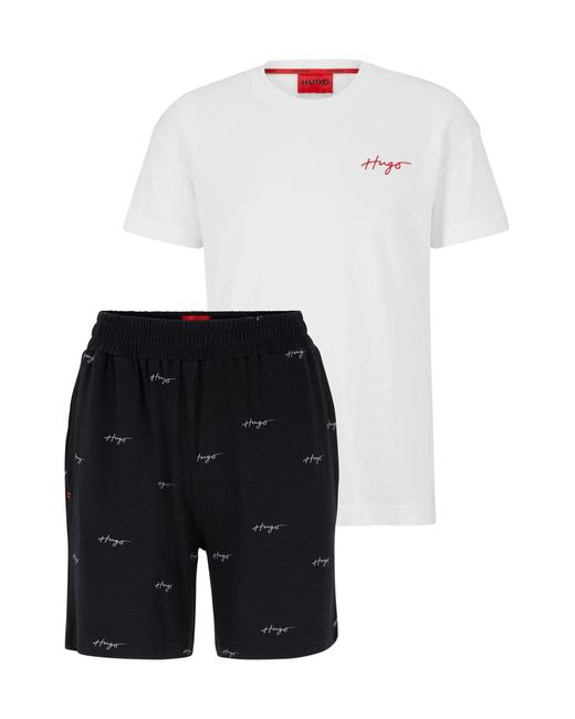 HUGO White Organic-cotton Pyjama Set With Handwritten Logos for men