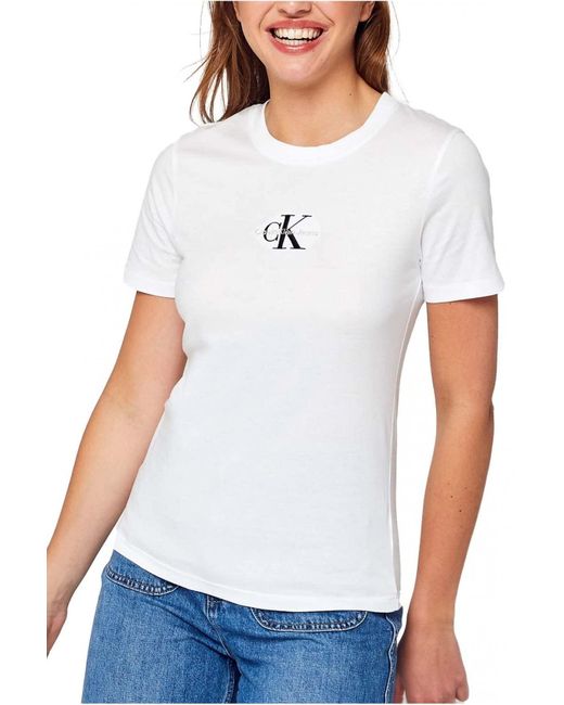 Calvin Klein Jeans Monologo Slim Fit Tee Andere Gebreide Tops in het White