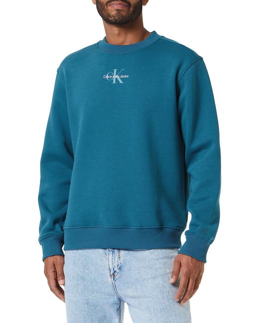 Calvin Klein Blue Monologo Crew Neck Sweatshirt No Hood for men
