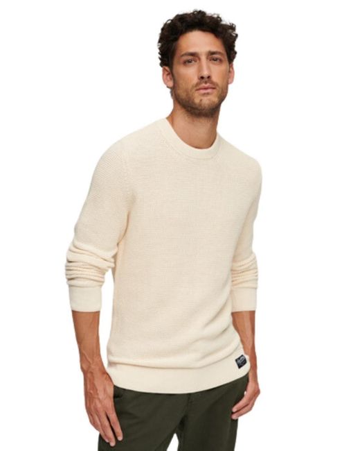 Superdry Textured Crew Knit Jumper Sweatshirt in Natural für Herren