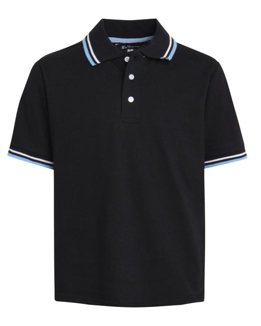 Ben Sherman Black Classic Fit Short Sleeve Pique Polo - Comfort Stretch Golf Shirt For for men