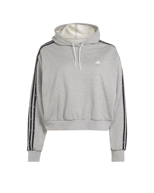 Adidas Gray Essentials 3-stripes Animal Print Relaxed Hoodie
