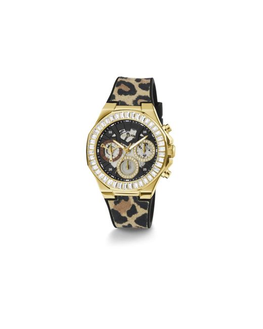 Guess Multicolor Animal Print Strap Gold Tone Case Chocolate Brown