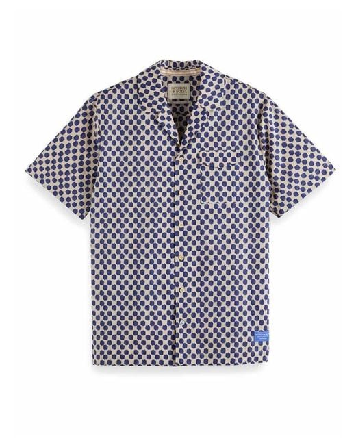 Scotch & Soda Blue Printed Short Sleeve Shirt Beige for men