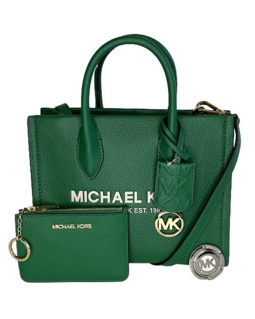 Michael Kors Green Mirella Small Shopper Top Zip Bag Bundled Sm Tz Coinpouch Purse Hook