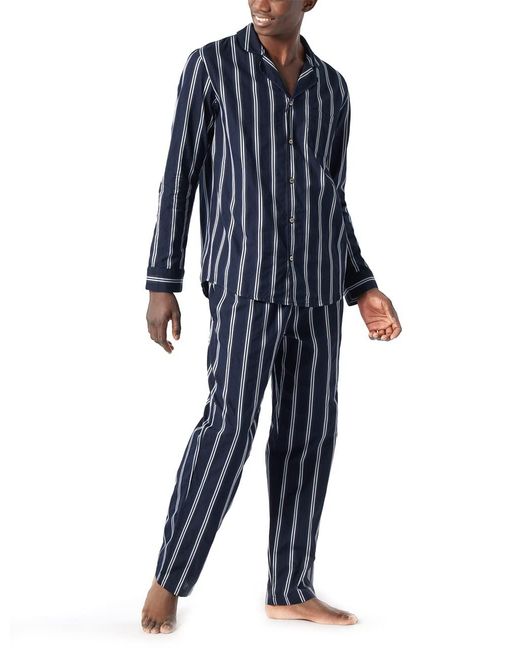 Schiesser Pyjama Lang Pyjamaset in Blue für Herren