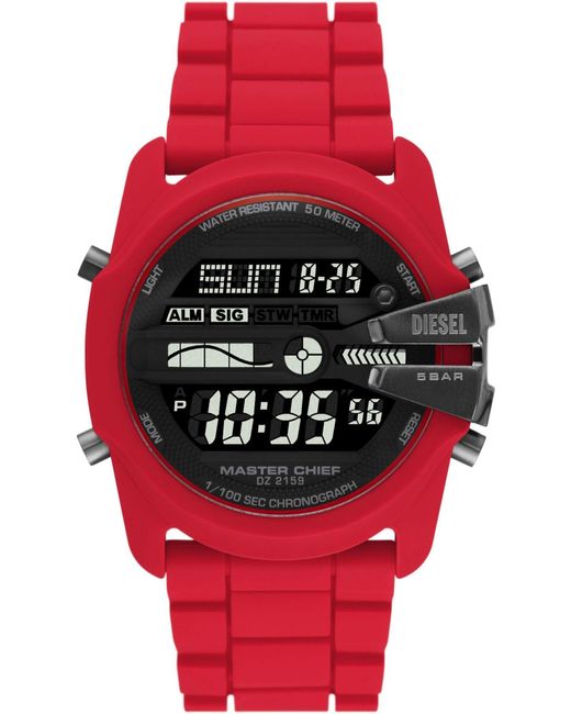 DIESEL Red Master Chief Digital Silicone Strap Watch 44mm for men