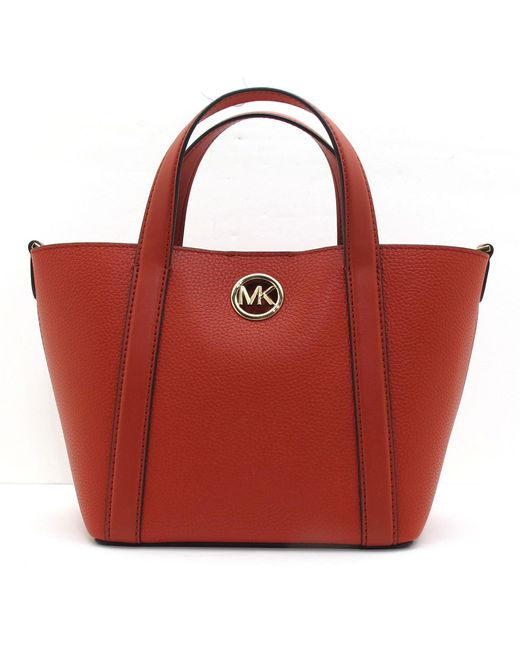 Michael Kors Red Hadleigh Small Leather Double Handle Tote Messenger