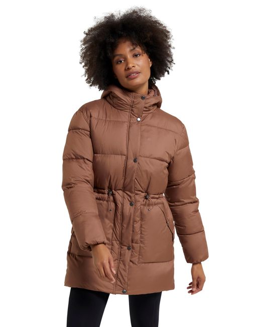 Mountain Warehouse Brown Warm Water-resistant Thermal Coat With Adjustable Waist & Front Pockets - Spring