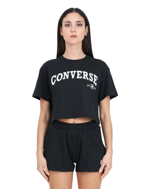 Converse Black Cream Crop T-shirt With Maxi Logo Print